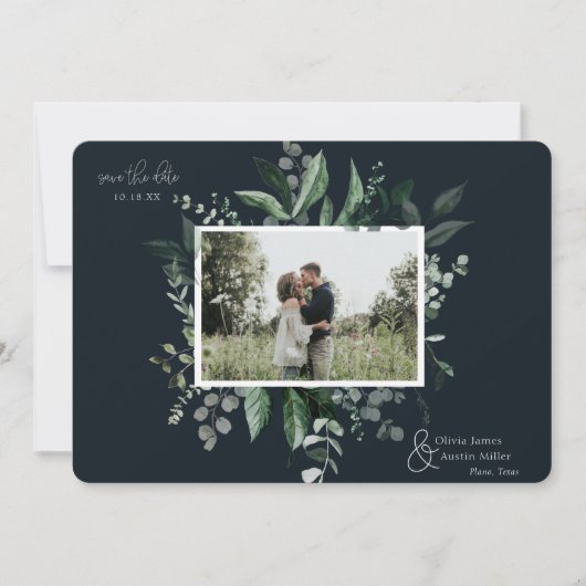 Botanische Leafy Greenery Photo Lijst Save the Dat (Voorkant)