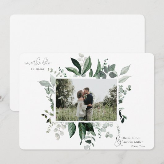 Botanische Leafy Greenery Photo Lijst Save the Dat (Voorkant / Achterkant)
