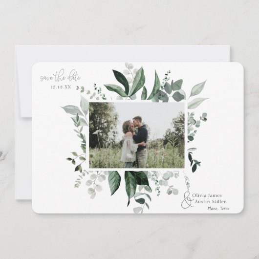 Botanische Leafy Greenery Photo Lijst Save the Dat (Voorkant)
