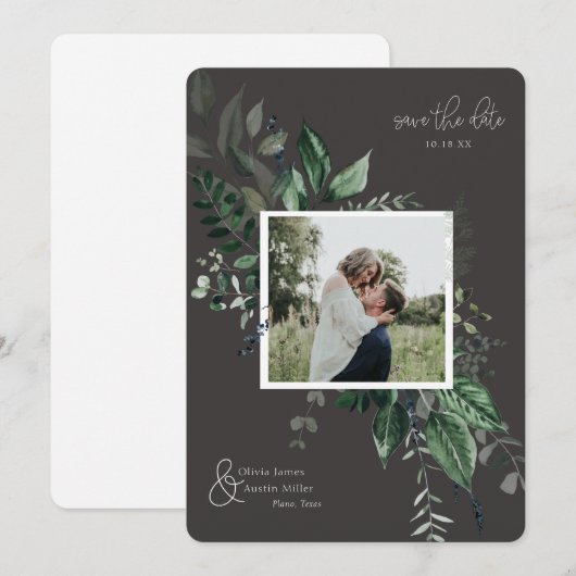 Botanische Leafy Greenery Photo Lijst Save the Dat (Voorkant / Achterkant)