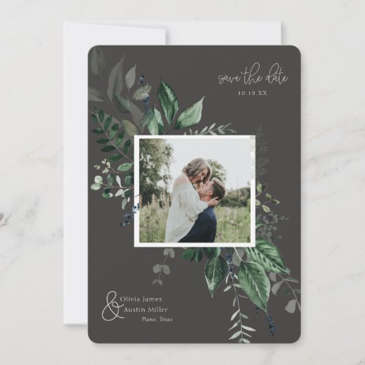 Botanische Leafy Greenery Photo Lijst Save the Dat (Voorkant)