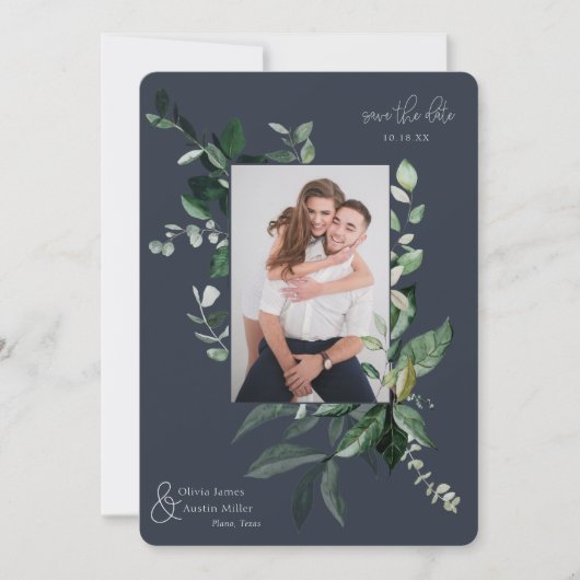 Botanische Leafy Greenery Photo Lijst Save the Dat (Voorkant)