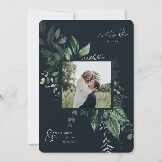 Botanische Leafy Greenery Photo Lijst Save the Dat (Voorkant)