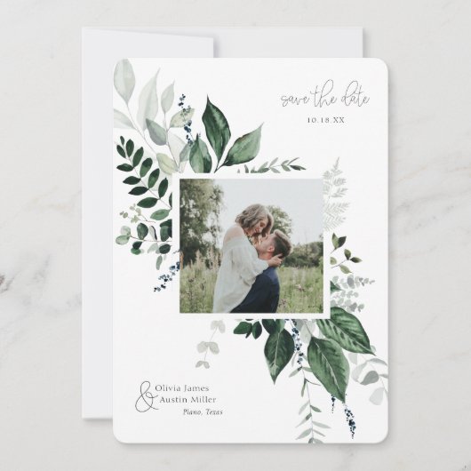 Botanische Leafy Greenery Photo Lijst Save the Dat (Voorkant)