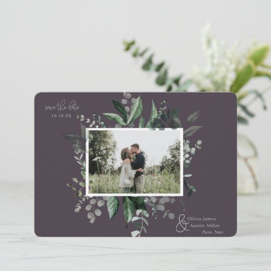 Botanische Leafy Greenery Photo Lijst Save the Dat (Staand voorkant)