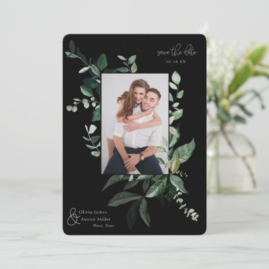 Botanische Leafy Greenery Photo Lijst Save the Dat (Staand voorkant)