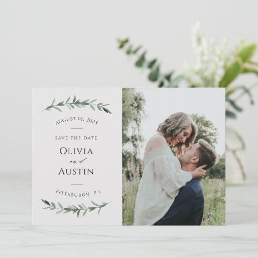 Botanische Leafy Greenery Save the Date (Staand voorkant)