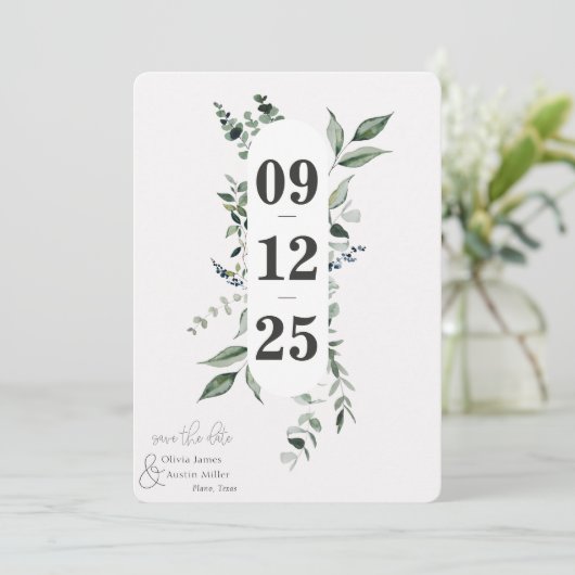 Botanische Leafy Greenery Save the Date (Staand voorkant)