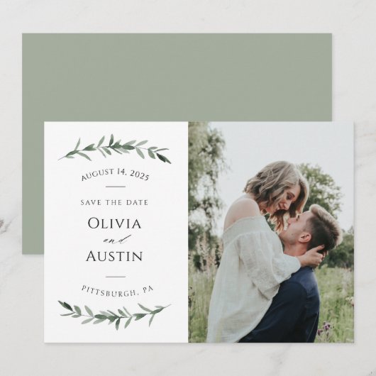 Botanische Leafy Greenery Save the Date (Voorkant / Achterkant)