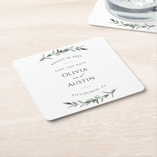 Botanische Leafy Greenery Save the Date Kartonnen Onderzetters (Schuin)
