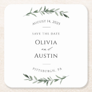 Botanische Leafy Greenery Save the Date Kartonnen Onderzetters