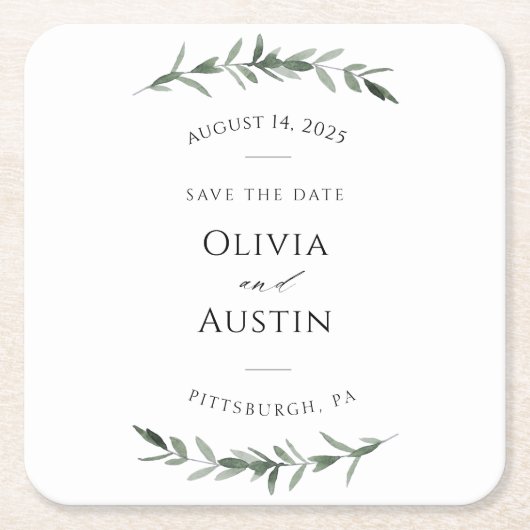 Botanische Leafy Greenery Save the Date Kartonnen Onderzetters (Voorkant)