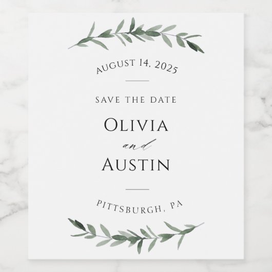 Botanische Leafy Greenery Save the Date Wijn Etiket (Enkel label)