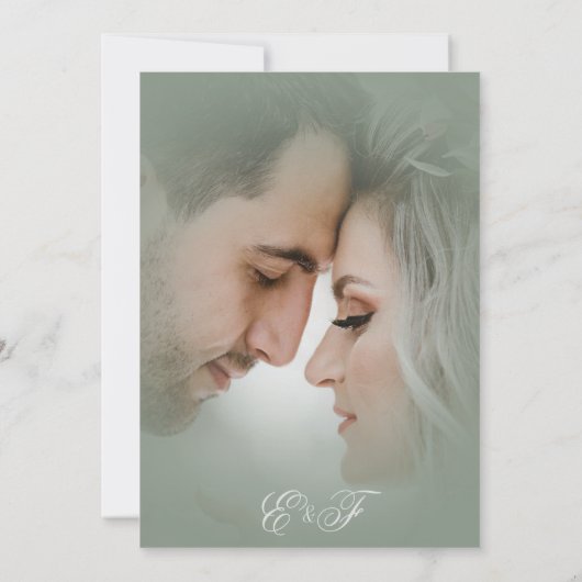 Botanische Leaves Jade Foto Monogram Weddenschap U Kaart (Achterkant)