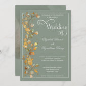 Botanische Leaves Jade Foto Monogram Weddenschap U Kaart (Voorkant / Achterkant)