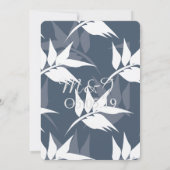 Botanische lef Pattern marine Blue Wedding Kaart (Achterkant)