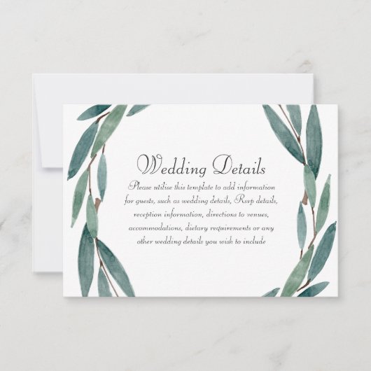 Botanische lef Wreath Weddenschappen Receptie Deta Kaart (Voorkant)