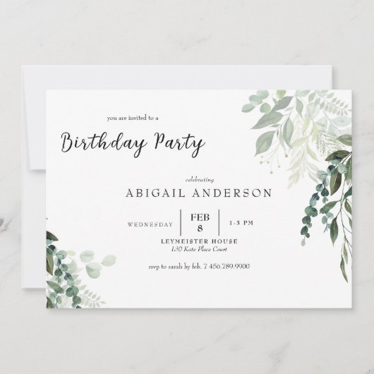Botanische legance Birthday Party Invitation Kaart (Voorkant)