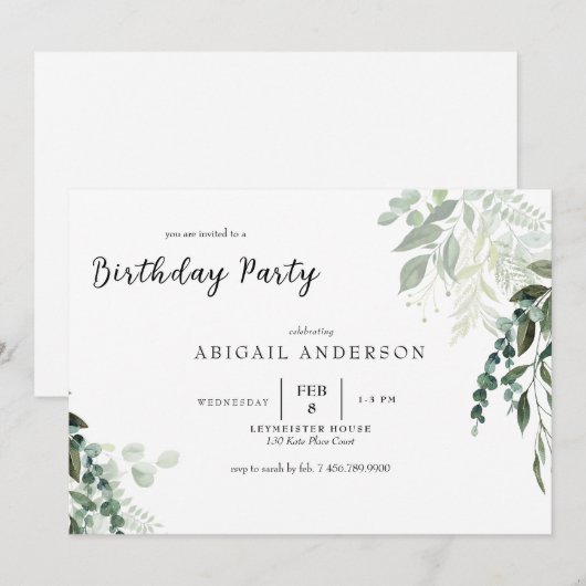 Botanische legance Birthday Party Invitation Kaart (Voorkant / Achterkant)