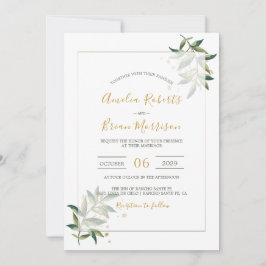 Botanische legant Greenery in Gold Floral Wedding  Kaart