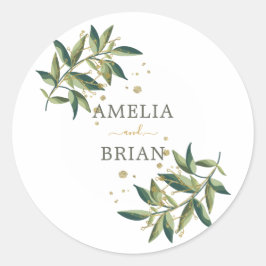 Botanische legant Greenery in Gold Floral Wedding Ronde Sticker