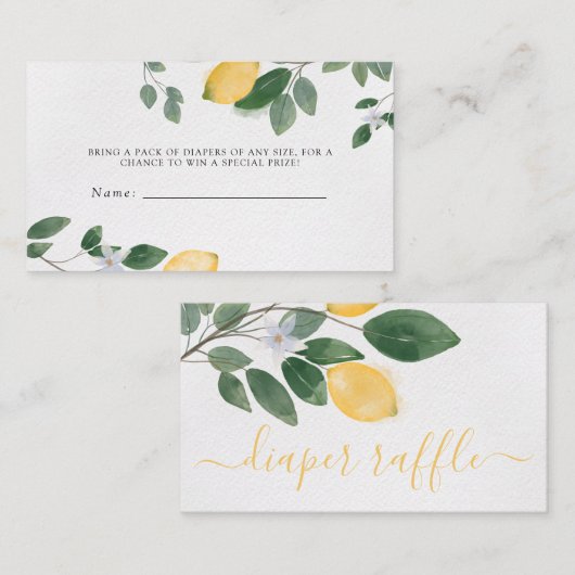 Botanische Lemon Baby shower Diaper Raffle Informatiekaartje (Voorkant / Achterkant)