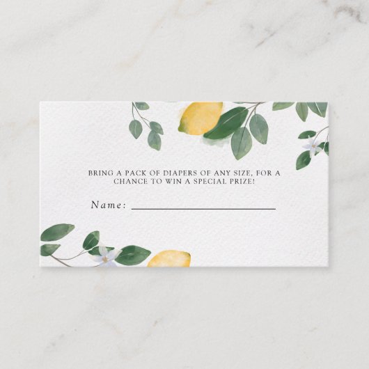 Botanische Lemon Baby shower Diaper Raffle Informatiekaartje (Voorkant)