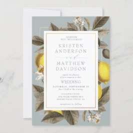 Botanische Lemon Leaves Wedding Dusty Blue Kaart