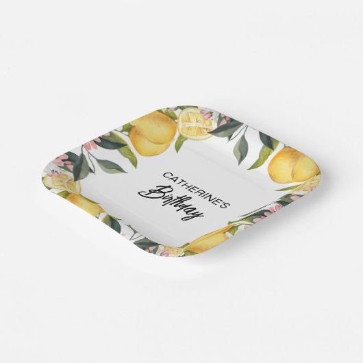 Botanische Lemon Tuin Zomer Verjaardag Papieren Bordje (Gebogen)