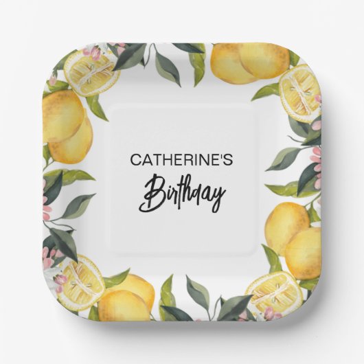 Botanische Lemon Tuin Zomer Verjaardag Papieren Bordje (Voorkant)