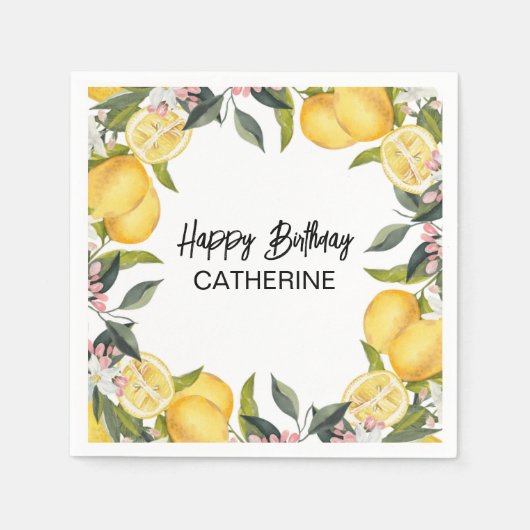 Botanische Lemon Tuin Zomer Verjaardag Servet (Voorkant)