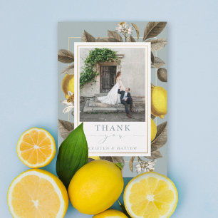  botanische Lemon Wedding Dusty Blue foto Bedankkaart