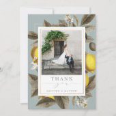  botanische Lemon Wedding Dusty Blue foto Bedankkaart (Voorkant)