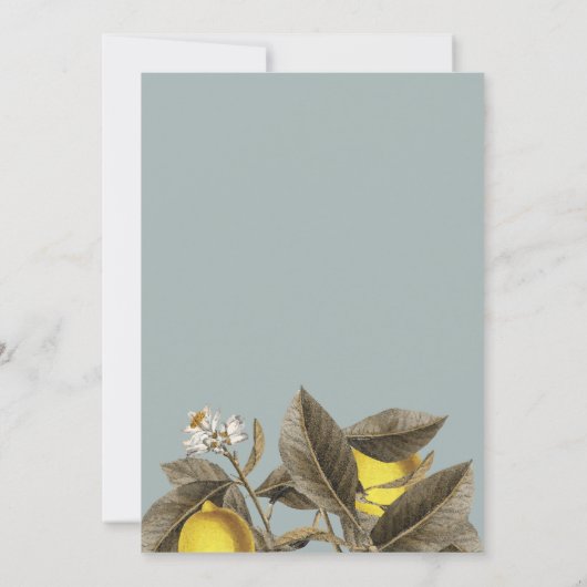  botanische Lemon Wedding Dusty Blue foto Save The Date (Achterkant)