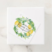 Botanische Lemon Wreath Blue White Farmhouse Tegel Bedankjes Labels (In situ)