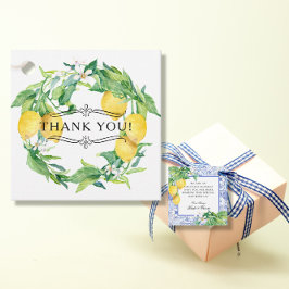 Botanische Lemon Wreath Blue White Farmhouse Tegel Bedankjes Labels