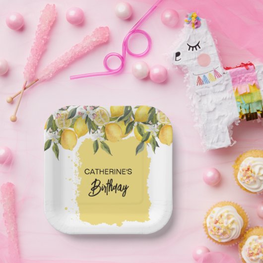 Botanische Lemon Zomer Verjaardag Papieren Bordje (Feest)