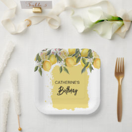 Botanische Lemon Zomer Verjaardag Papieren Bordje