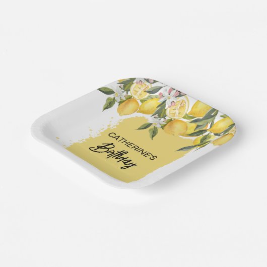 Botanische Lemon Zomer Verjaardag Papieren Bordje (Gebogen)