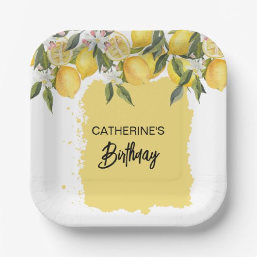 Botanische Lemon Zomer Verjaardag Papieren Bordje (Voorkant)