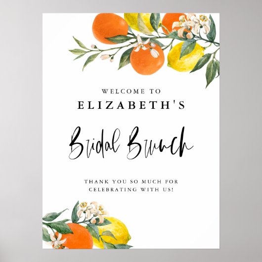 Botanische Lemons en Sinaasappels Zomer Bruidsbrun Poster (Voorkant)