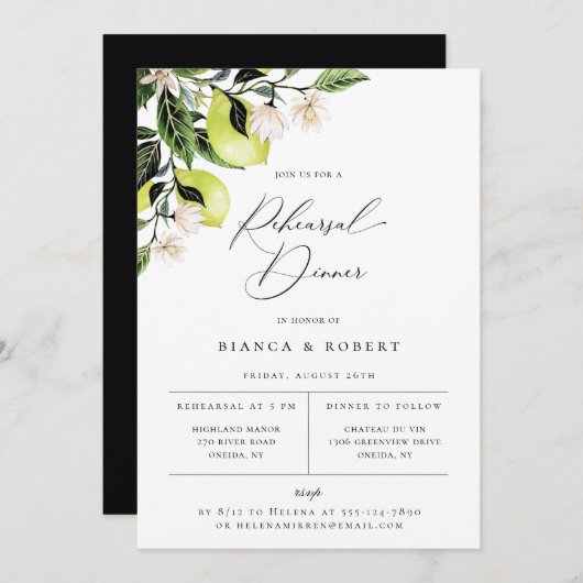 Botanische Lemons-repetitie Inwendige uitnodiging (Voorkant / Achterkant)