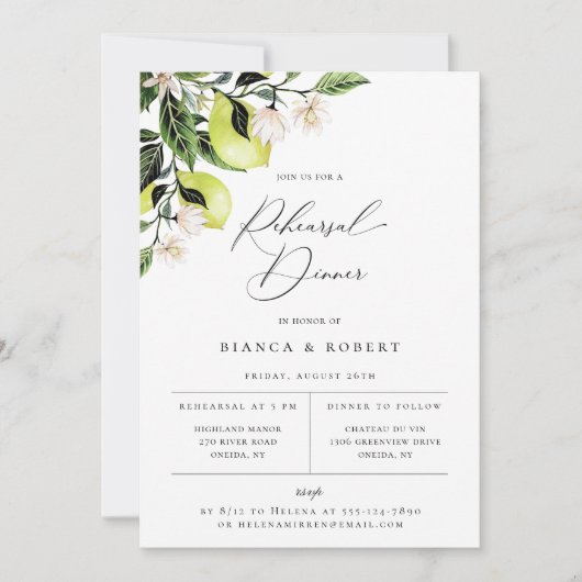 Botanische Lemons-repetitie Inwendige uitnodiging (Voorkant)