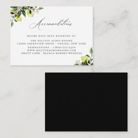 Botanische Lemons Wedding Accommodatie Enclosure  Informatiekaartje (Voorkant / Achterkant)