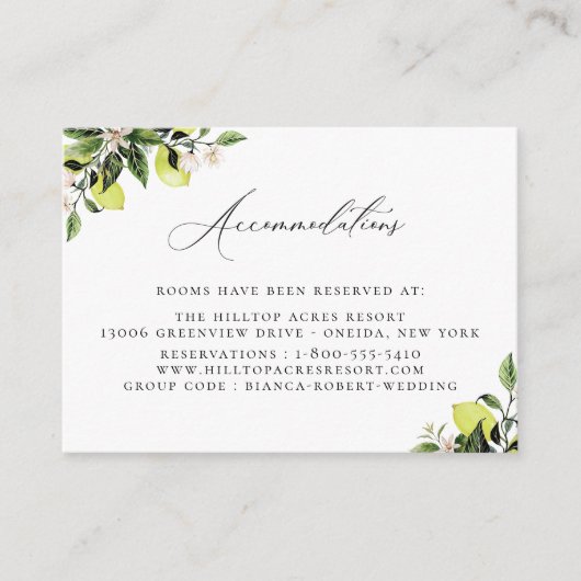 Botanische Lemons Wedding Accommodatie Enclosure  Informatiekaartje (Voorkant)