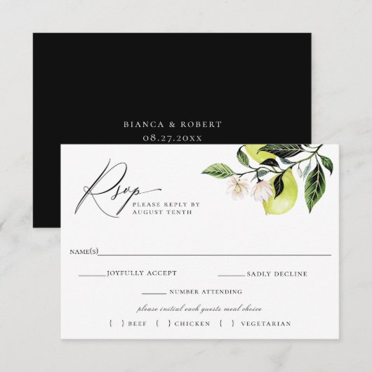 Botanische Lemons Wedding RSVP Keuze Kaart (Voorkant / Achterkant)