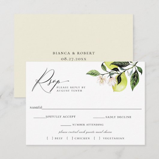 Botanische Lemons Wedding RSVP Keuze Kaart (Voorkant / Achterkant)
