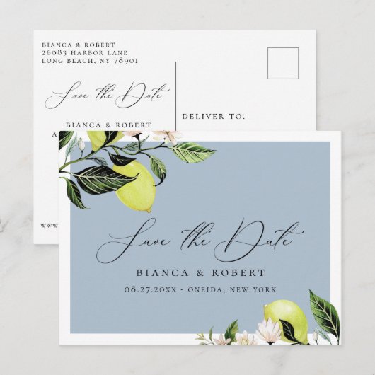 Botanische Lemons Wedding Save the Date Aankondigi Aankondigingskaart (Voorkant / Achterkant)