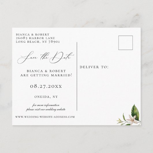 Botanische Lemons Wedding Save the Date Aankondigi Aankondigingskaart (Achterkant)