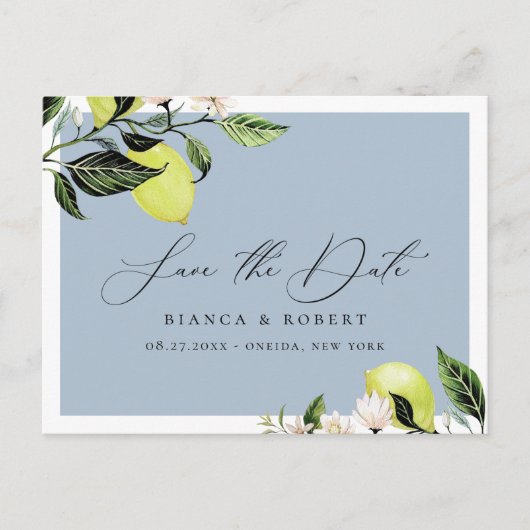 Botanische Lemons Wedding Save the Date Aankondigi Aankondigingskaart (Voorkant)